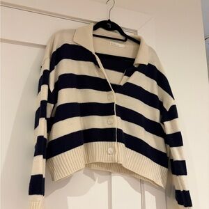 OAK + FORT Navy and Cream Striped Cardigan